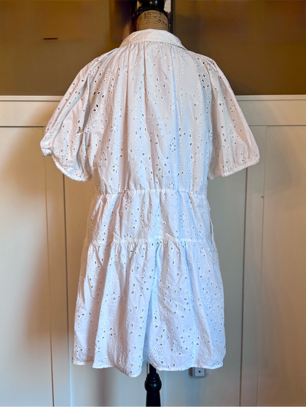 A New Day White Eyelet Mini Shirtdress XXL Balloon Sleeve Cottagecore - Picture 2 of 6